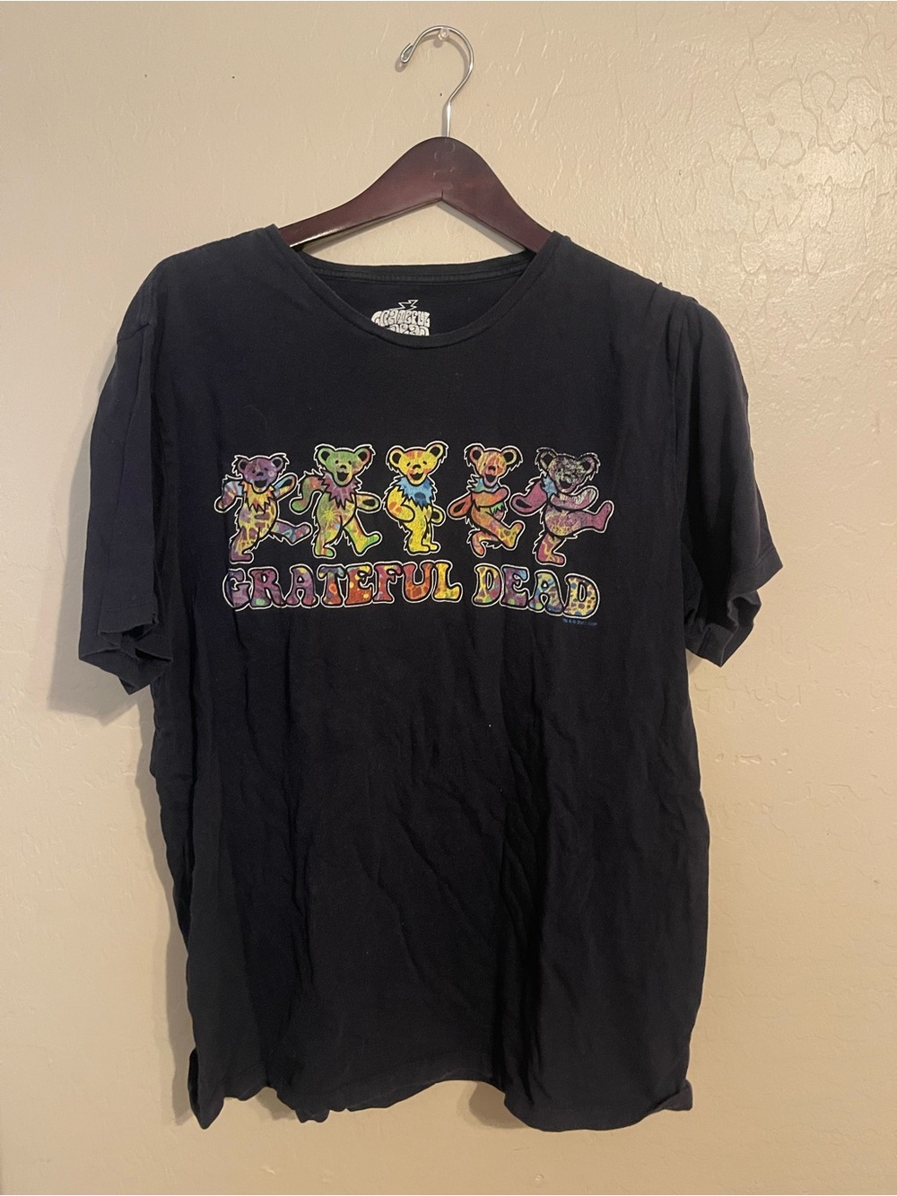 Grateful Dead Black Tee with Rainbow Dancing Bears